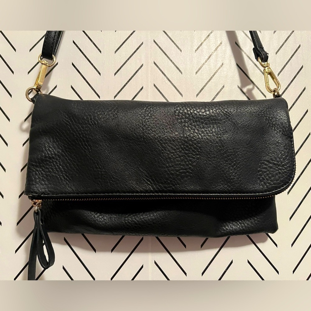 Charming Charlie Black Cross Body Faux Pebbled Leather Purse